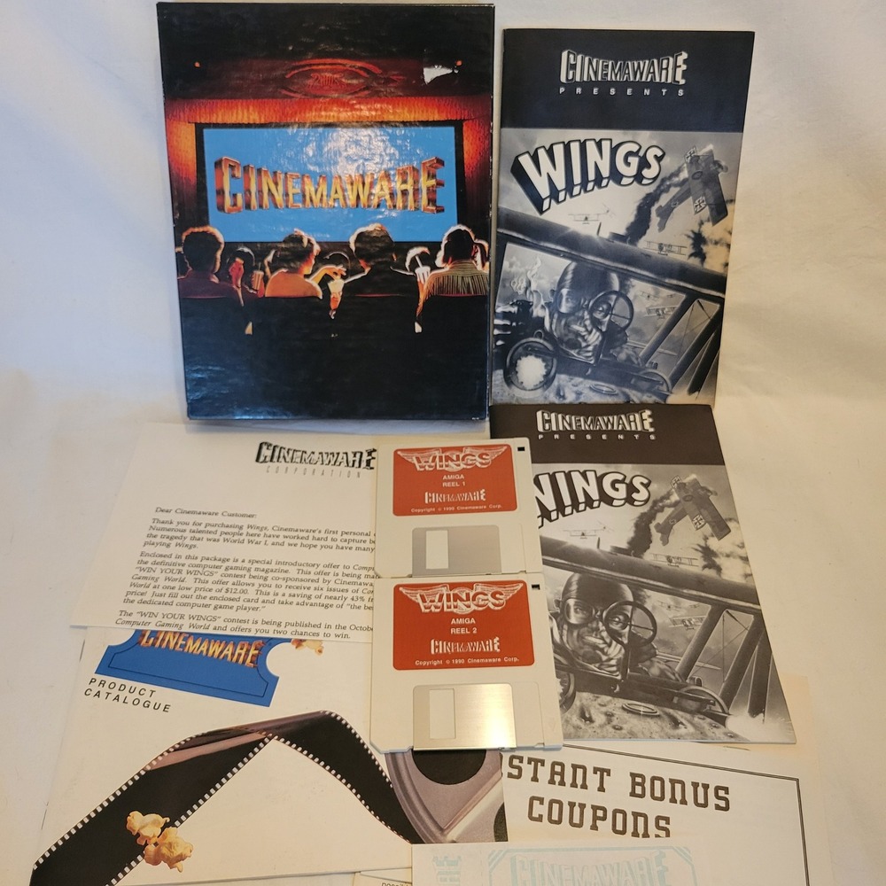 Vintage Cinemaware Wings Video Game Amiga WWI Flight Sim 1990 Hard Disk Untested